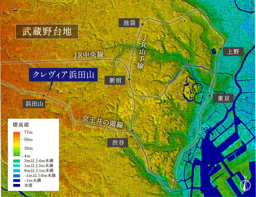 武蔵野台地標高概念図
