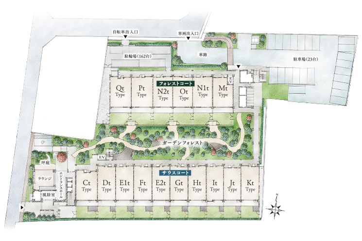 敷地配置図（A・Bタイプは基準階平面図）