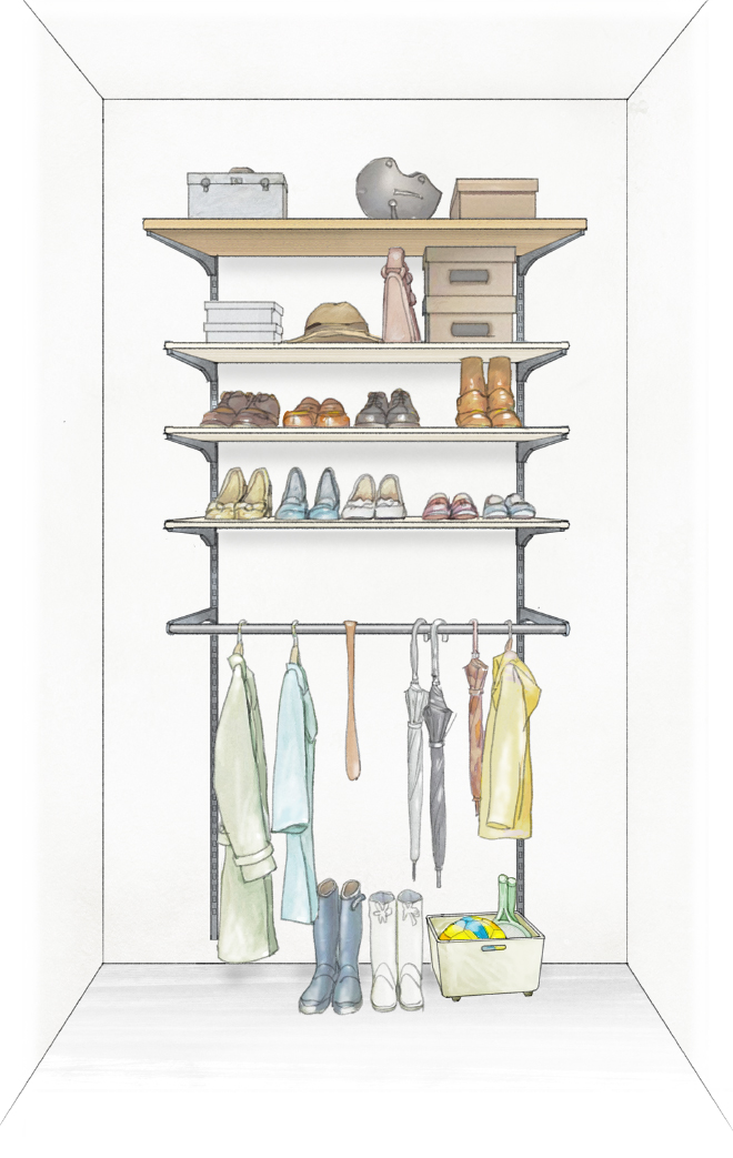 下部をハンガーにして傘や長靴を